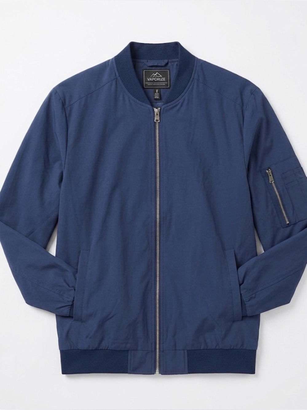 OUTDOOR JACKET Ribbed Collar Front Zip Jacket Men’s M Blue